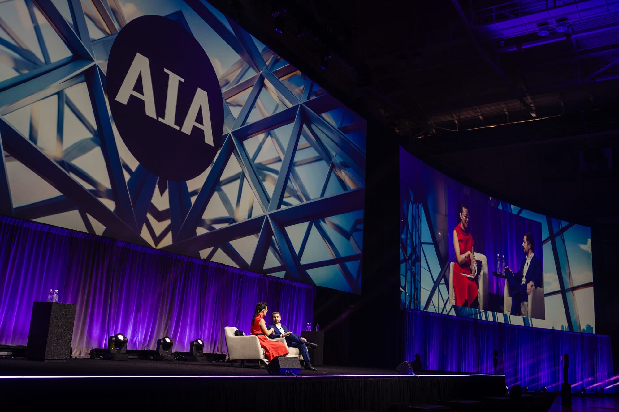 Evelyn Lee in conversation with Pete Buttigieg on the AIA25 Conference mainstage, June 2025.