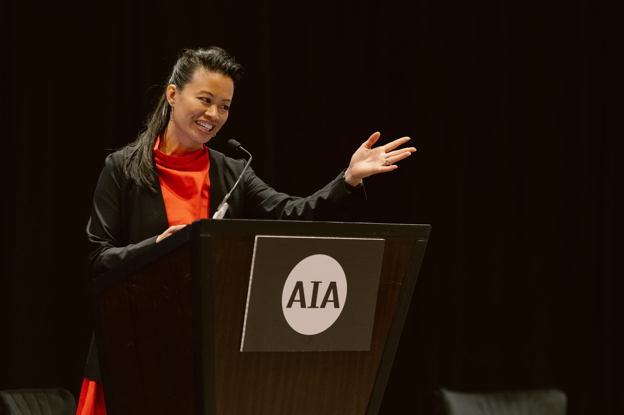 Evelyn Lee at the podium, AIA25 Conference, June 2025.