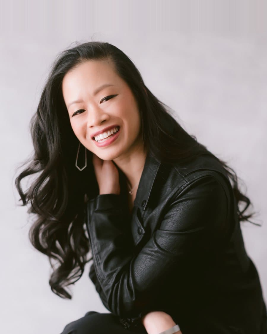 Evelyn Lee laughing, personal portrait session, March 2026.