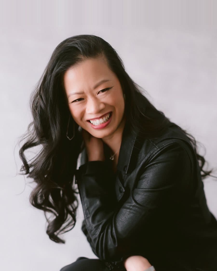 Evelyn Lee laughing, personal portrait session, March 2026.