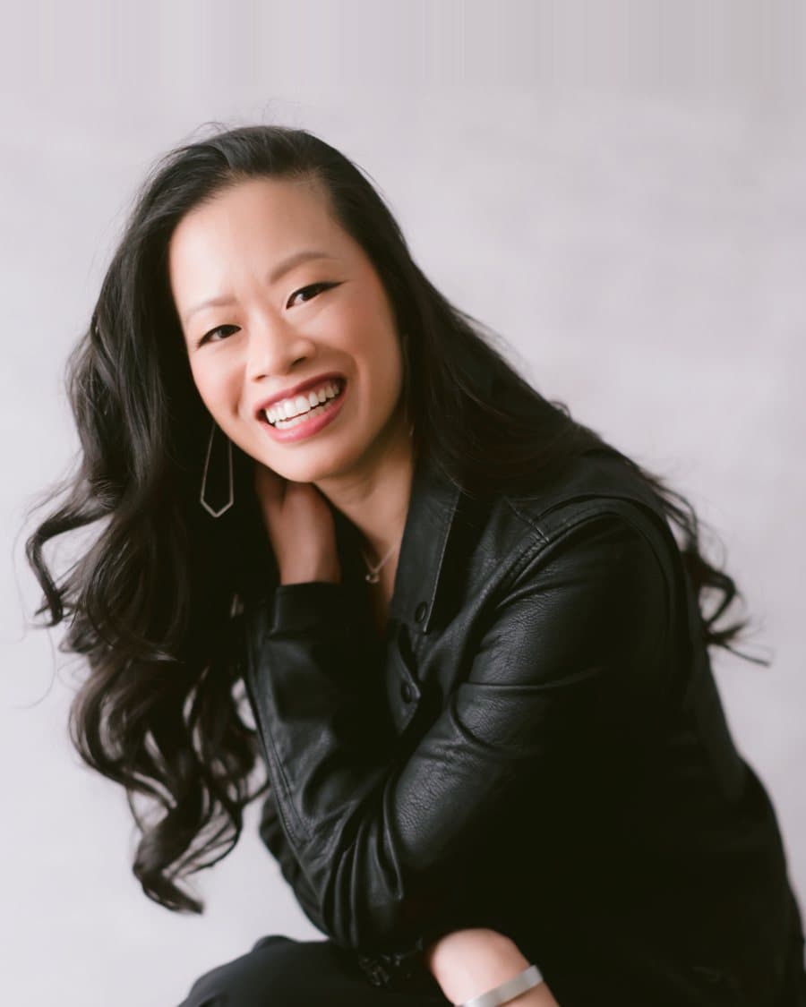 Evelyn Lee laughing, personal portrait session, March 2026.