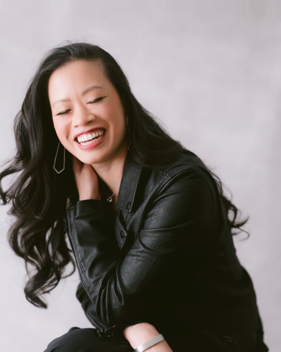 Evelyn Lee laughing, personal portrait session, March 2026.