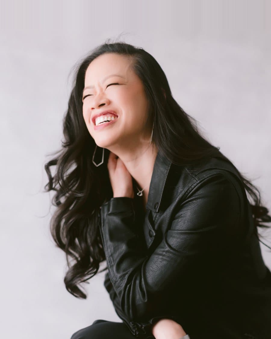 Evelyn Lee laughing, personal portrait session, March 2026.